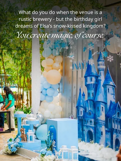 When a little girl dreams of Elsa but her mom wants something more subtle, we find the magic in the middle. We transformed a rustic brewery into a mystical winter fairyland, using elegant details to tell a story of snow and enchantment.