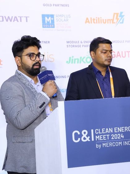 Our team presents a client's energy transition journey at the Mercom C&I Clean Energy Meet, demonstrating our experience and building confidence with prospective clients.