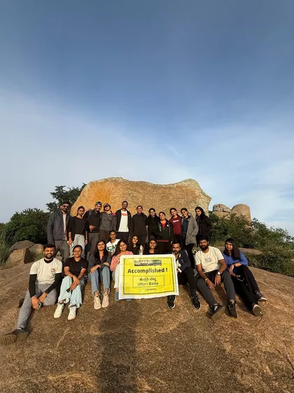 This is what our trek family looks like. We started as strangers and ended the day as friends at the top of Uttari Betta. Whether you come solo or with your gang, you'll find your community with us.