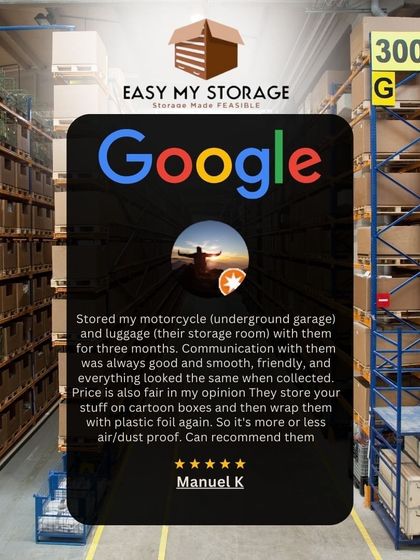 Another 5-star review from a happy customer who stored their motorcycle and luggage with us for three months. We focus on clear communication, fair pricing, and a secure, dust-proof storage process for all items.