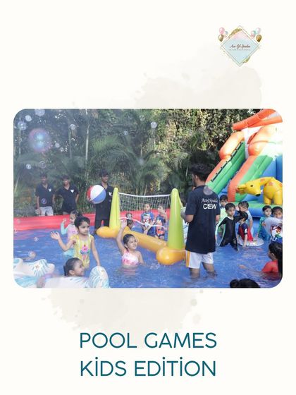 Showcasing organized pool games for kids, like inflatable water volleyball. Structured activities ensure everyone gets involved and has a blast in the water.