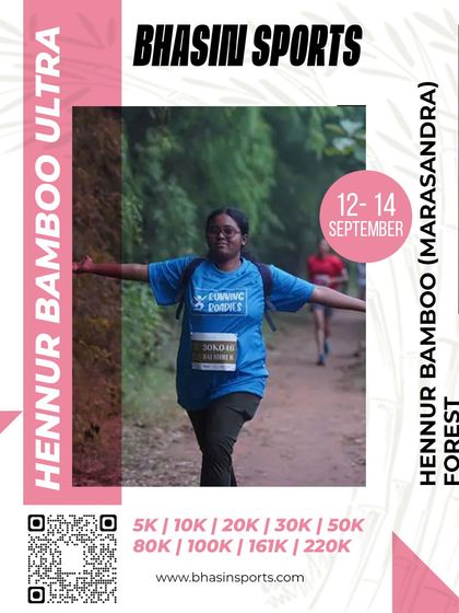 Runners navigating the beautiful and varied terrain of the Hennur Bamboo Forest. This trail offers a mix of dirt paths and shaded sections, providing a classic trail running experience right here in Bengaluru.