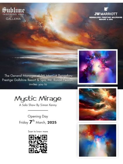 Another invitation for 'Mystic Mirage', this time highlighting a collage of Simon Kenny's different abstract styles.