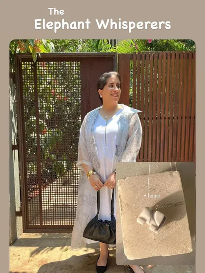 A feature showing Guneet Monga, from "The Elephant Whisperers," wearing my 'haati' pendant. I am so honored she chose to wear this piece.