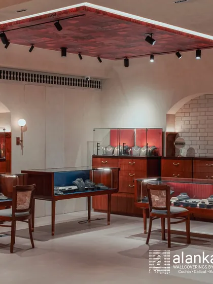 Our expertise extends beyond homes to high-end commercial spaces. For this luxury jewelry boutique, we crafted bespoke display cases, seating, and ceiling panels to create an atmosphere of refined elegance that enhances the shopping experience.
