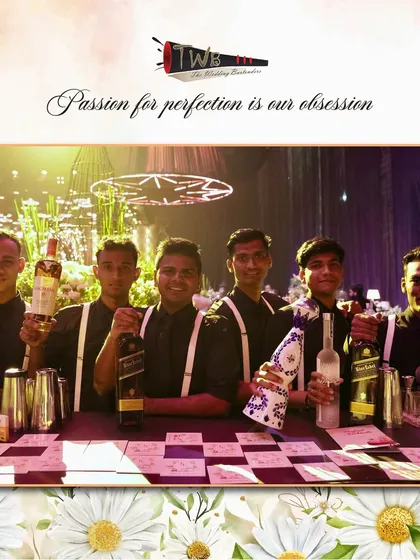 Our team of bartenders at a massive 1500-guest wedding in Hyderabad, showcasing their unity and readiness to handle high-volume service.