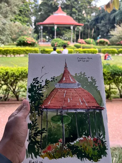 A quick plein air painting of the iconic bandstand at Cubbon Park in Bengaluru. It's one of my favorite subjects to paint in the city.