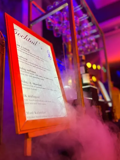 Setting a mystical mood with a smoke-filled bar and a custom menu for a Sufi-themed night, featuring cocktails like 'Jaam e Ishq' and 'Ishq Sufiana'.