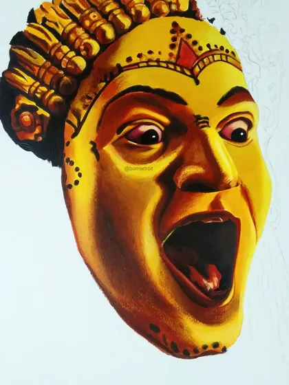Here, I'm continuing to build the layers of color and shadow on the face of the 'Kantara' character, ensuring the lighting feels dramatic and consistent.