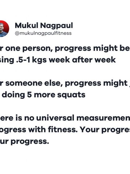 Your progress is your progress. This post reminds us that there is no universal measurement of fitness. For one person, it might be losing 1 kg, for another, it might be doing 5 more squats.