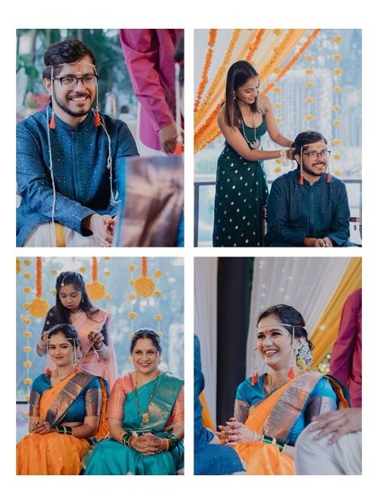 A collage showing various family members participating in the pre-wedding rituals, highlighting the community and support surrounding the couple.