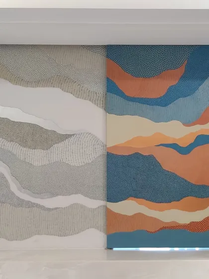 This diptych showcases how abstract art can transform a wall. The two panels, one with a muted palette and the other with vibrant colors, create a beautiful contrast while maintaining a cohesive flow.