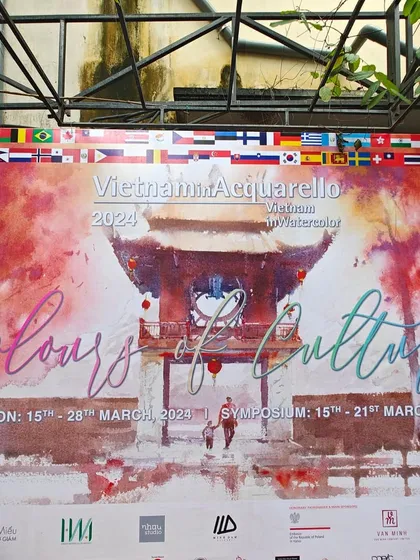 The official banner for the Vietnam in Acquarello 2024 exhibition, with the theme "Colours of Culture."