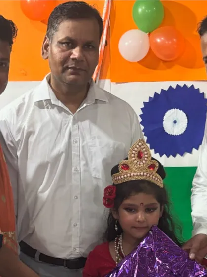A young performer dressed as Bharat Mata receives a prize during our Independence Day event. We encourage and celebrate talent in all its forms.