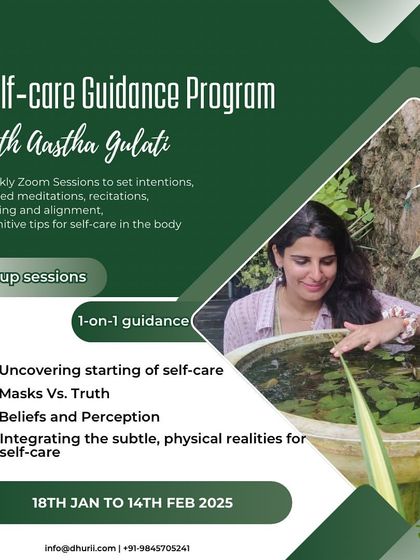 This poster outlines my brand new Self-Care Guidance Program. We will move through four stages, from uncovering your starting point to integrating the subtle and physical realities of self-care, with options for both group and one-on-one guidance.