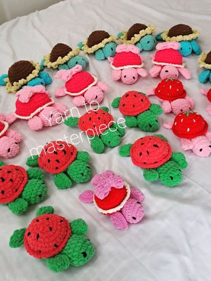 An assortment of my different plush turtle designs.