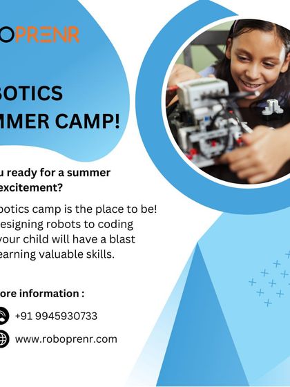 A summer camp ad highlighting the excitement of designing and coding robots. We provide a space for kids to learn valuable skills while having a blast.