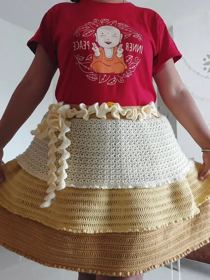 The three tiers of the Nereid Skirt are made with different stitch patterns, adding texture and visual interest.