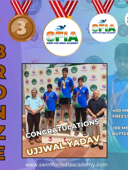 Ujjwal Yadav with his two bronze medals at the CBSE North Zone Swimming Championship. He showed incredible endurance in the 400-meter freestyle and 100-meter butterfly events.