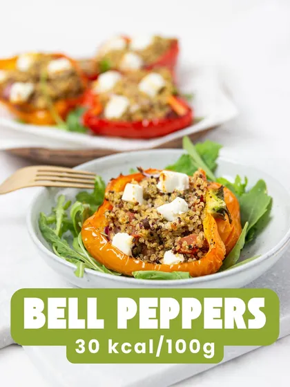 Bell peppers are a fantastic low-calorie vegetable, containing just 30 kcal per 100g. They are a colorful and nutritious addition to any meal.