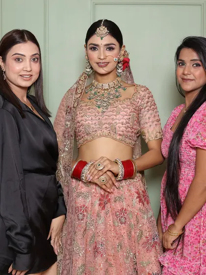 Me with a student and her beautiful bridal model. I guide them through the entire process, from learning to the final portfolio shoot.