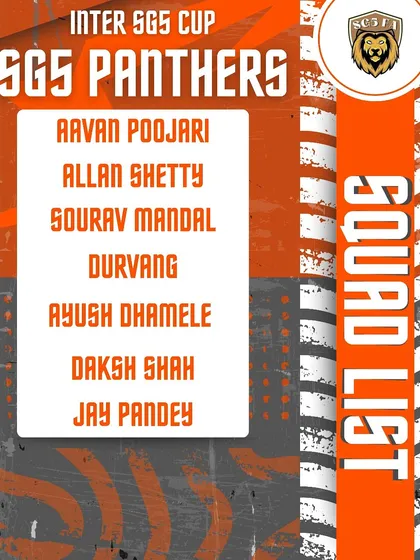 The squad list for the SGS Panthers, one of the teams competing for the Inter SG5 Cup.