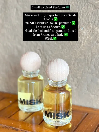 This is my Saudi Inspired Perfume. Each bottle is fully imported, with a scent that is 70-90% identical to the original designer fragrance. The formula uses Halal alcohol and premium fragrance oils from France and Italy, ensuring the scent lasts up to 8 hours on your skin.