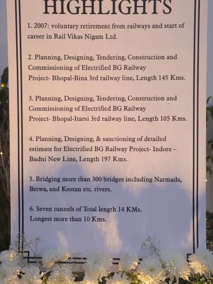 Another board highlighting the key projects and achievements from the retiree's distinguished career.