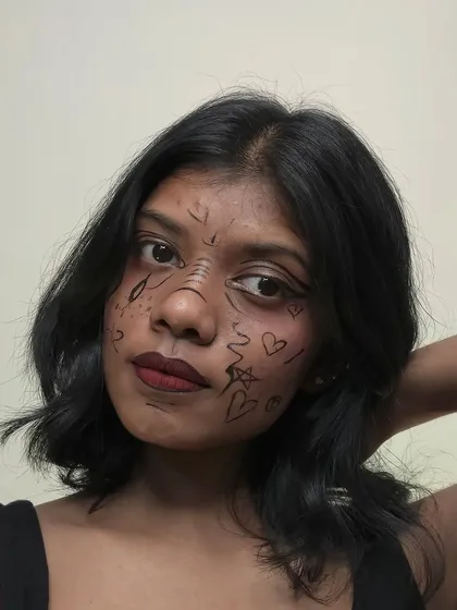 Sometimes I just like to scribble. This "human doodle" look was a therapeutic and fun way to play with lines and shapes directly on the face.