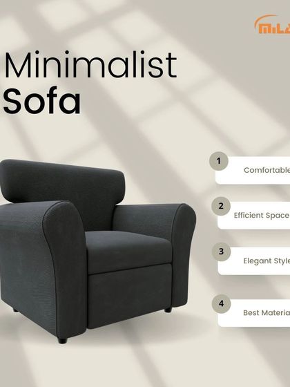 This minimalist armchair in a dark grey fabric is designed for both comfort and efficient use of space. Its simple, elegant style makes it a versatile addition to any room.