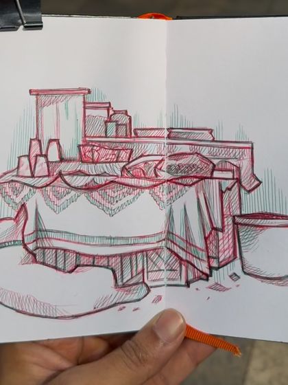 The original sketch in my notebook before it was digitized. You can see the raw lines and the texture of the paper.