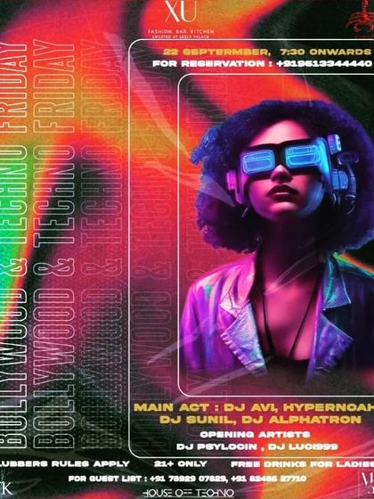 Another cool, retro-futuristic design for the Bollywood & Techno event at XU. We always have great visuals to match the music.