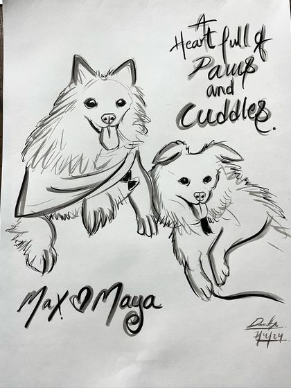A duplicate of the adorable "Max & Maya" pet portrait, a great example of art focused solely on furry friends.