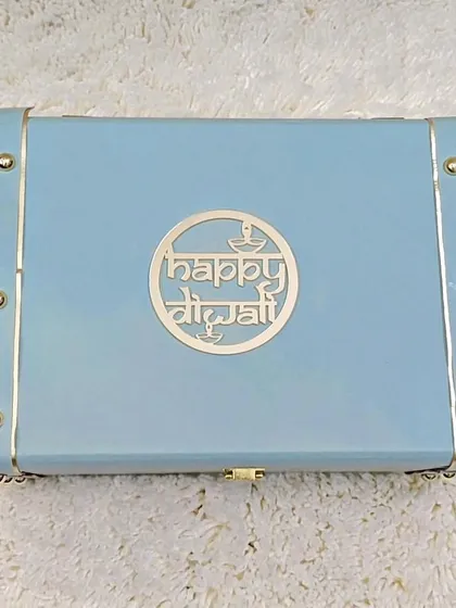 A closed view of the stylish and modern "Happy Diwali" trunk box, perfect for corporate or personal gifting.