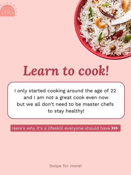 An infographic series on why learning to cook is a life skill everyone should have. It helps you understand what goes into your food, builds gratitude, improves concentration, and can be a great stress buster.