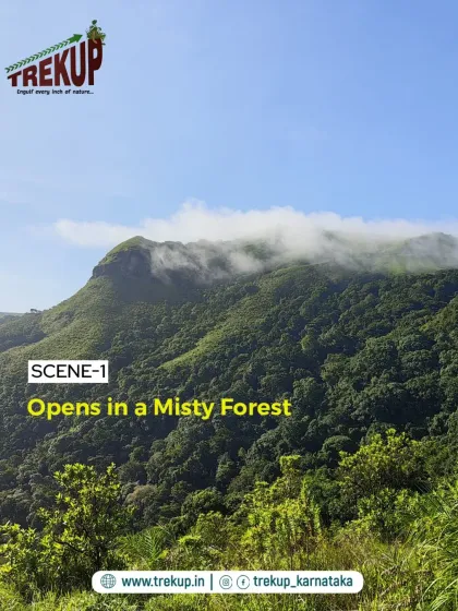 Scene 1 of the Bandaje story: the trek opens in a misty forest, setting the mood for the adventure ahead.