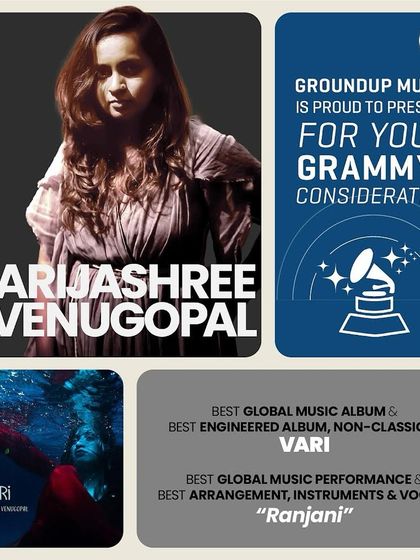 The official 'For Your Grammy Consideration' poster for my album 'Vari'. It was an honor to see my work recognized in categories like Best Global Music Album and Best Global Music Performance.