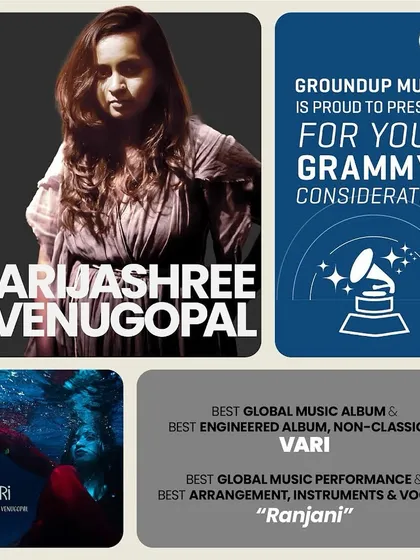 The official 'For Your Grammy Consideration' poster for 'Vari'. This shows the different categories the album was submitted for, highlighting its strengths in performance, arrangement, and engineering.