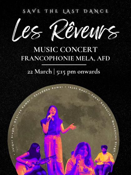The poster for the closing concert of the Francophonie Mela, featuring the band "Les Rêveurs." Our festivals culminate in memorable musical performances that bring everyone together.