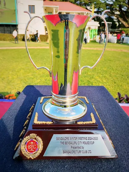 The Bengaluru City Police Cup, a traditional two-handled silver trophy.