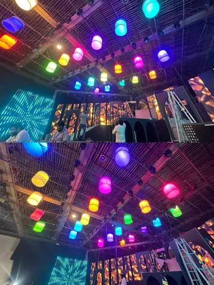 A closer look at the custom-programmed lanterns for 'Jewel Thief', which could change color and intensity to match the music.