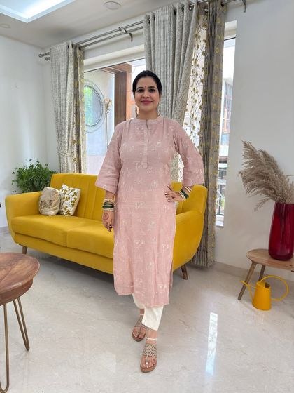 A full-length view of my self-designed Hariyali Teej outfit. The straight-cut kurta is comfortable, festive, and perfect for the occasion.