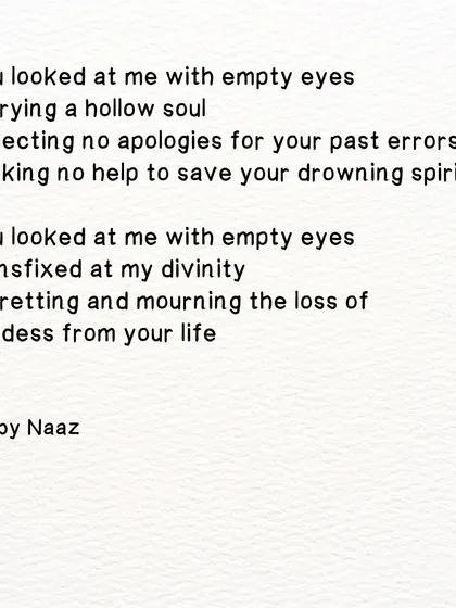 The second part of a poem about meeting a past love. It speaks of them being transfixed by your divinity, regretting the loss.