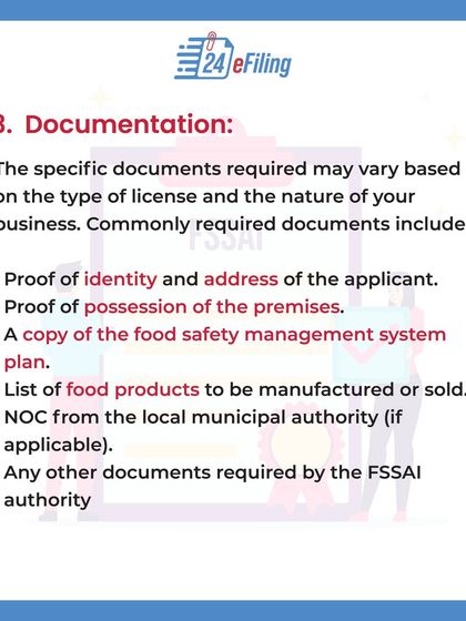 We help you gather all the necessary documents for your FSSAI application. This typically includes proof of identity, proof of premises, a food safety management plan, and a list of your food products.