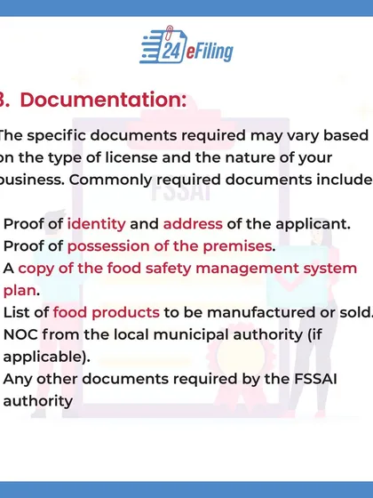 We help you gather all the necessary documents for your FSSAI application. This typically includes proof of identity, proof of premises, a food safety management plan, and a list of your food products.