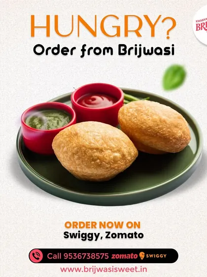Hungry? Order my crispy fried Bedmi Puri, served with tangy green and sweet red chutneys. A perfect snack to satisfy your cravings.