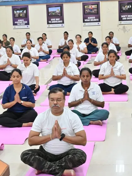 Officers of the Mumbai Traffic Police practicing meditation during a wellness workshop. For those working in stressful environments, learning to find inner calm is not a luxury but a necessity for sustained performance and health.