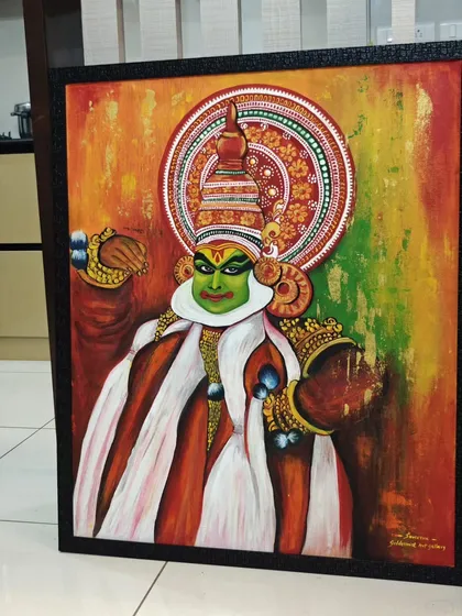 Here is a completed Kathakali acrylic painting, another timeless art form from my home state. I focus on the intricate details of the costume and the expressive face to capture the full drama of the performance.