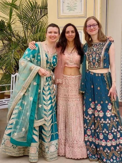 What a beautiful wedding! All the guests came dressed in trendy lehengas rented from my store. It's so wonderful to see my international clients embracing Indian wear.