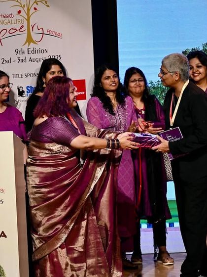 A proud moment as I present our new anthology, 'The BWW Book of Emerging Poets', on stage at the Bengaluru Poetry Festival. This is a celebration of our poets' hard work.